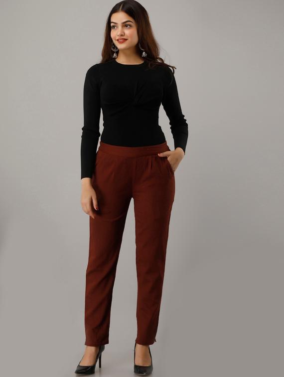 women solid pleated cigarette pants - 19257522 - Standard Image - 3