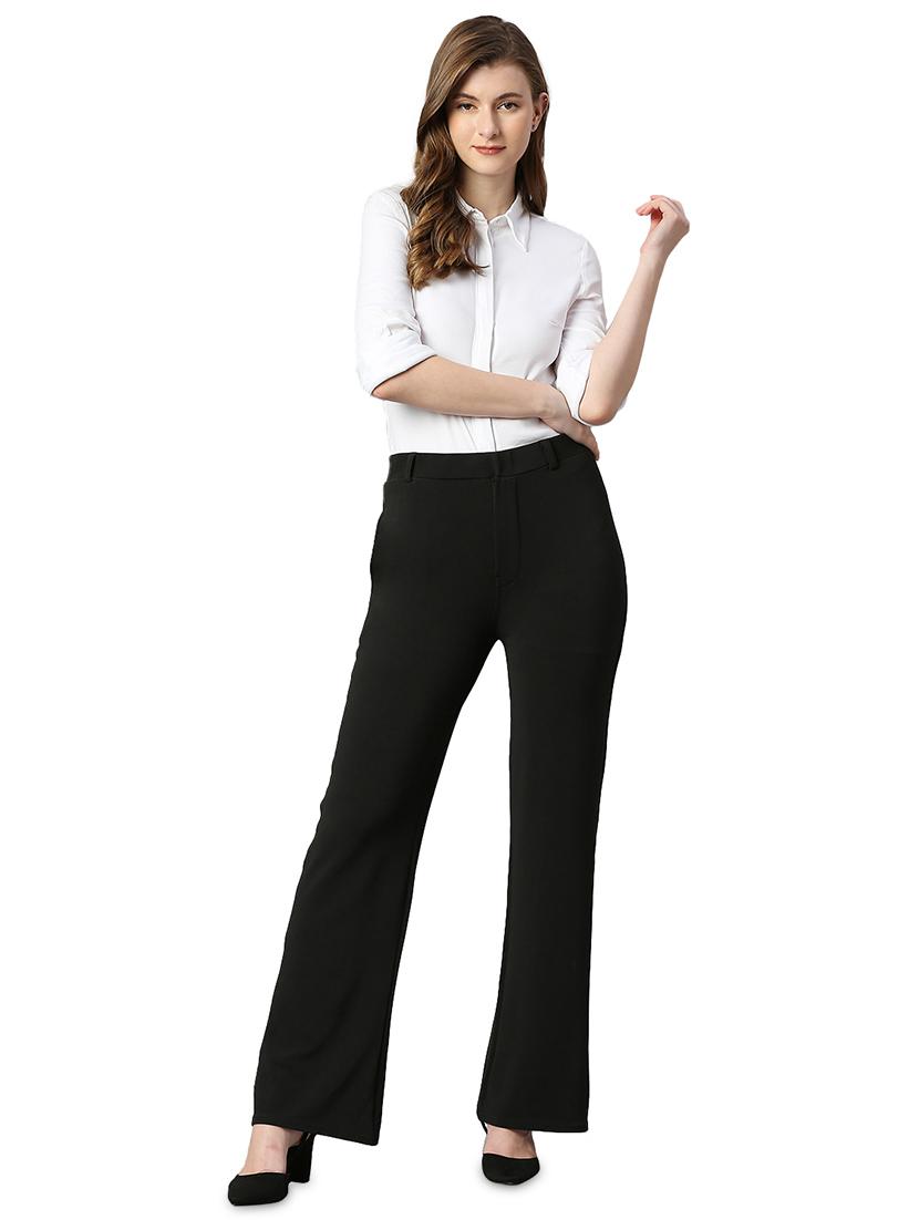 black solid flat front trousers - 19286508 - Standard Image - 3