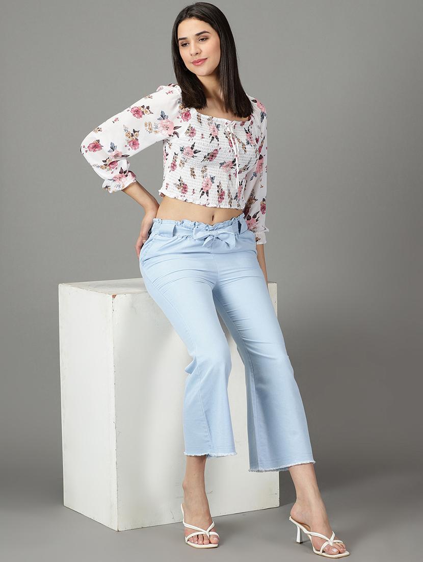 blue solid denim trousers - 19295293 - Standard Image - 4