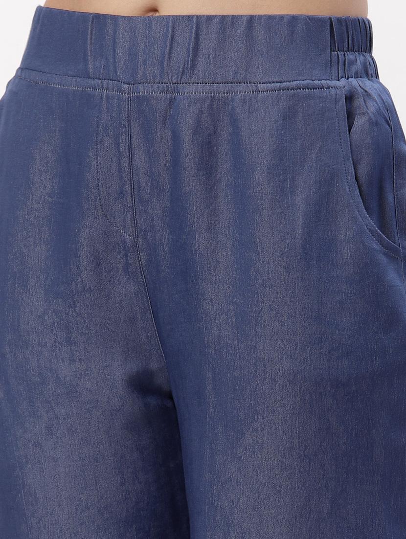 blue solid palazzo - 19304903 - Zoom Image - 4