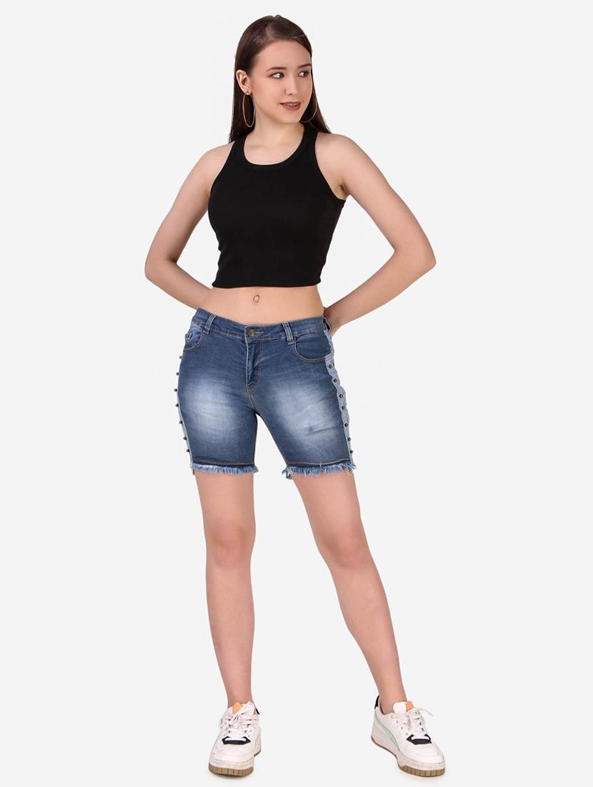 women mid rise denim shorts - 19336971 - Zoom Image - 3