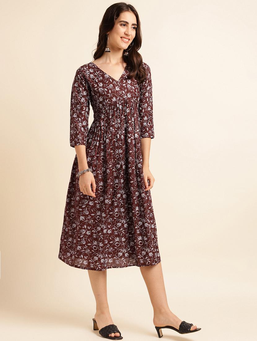 printed rayon flared dress - 19337188 - Standard Image - 3