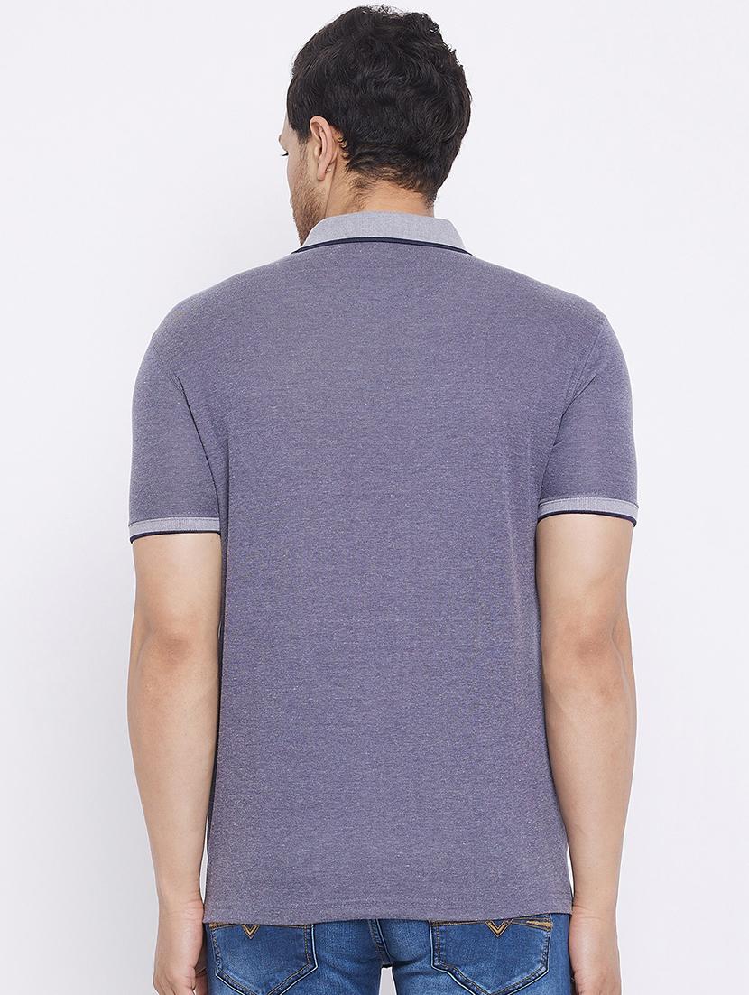men blue slim fit solid short sleeve polo t-shirt - 19344340 - Standard Image - 2