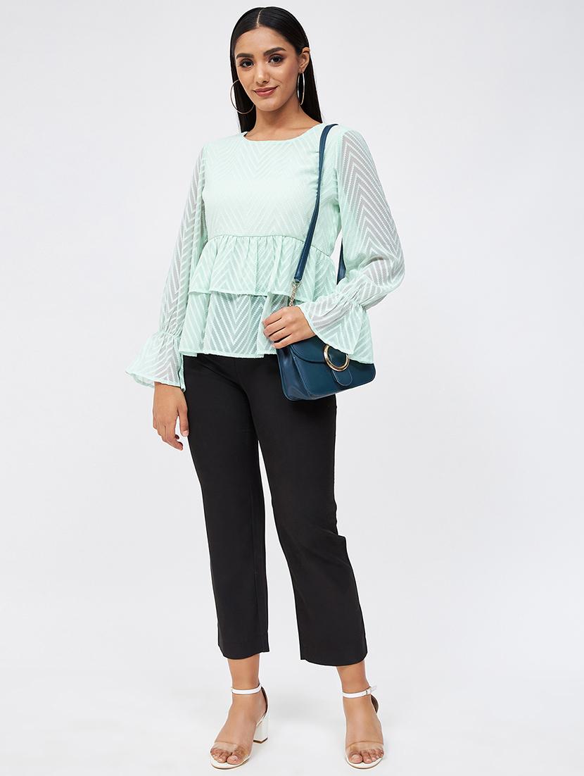 self design chiffon peplum top - 19411703 - Standard Image - 3