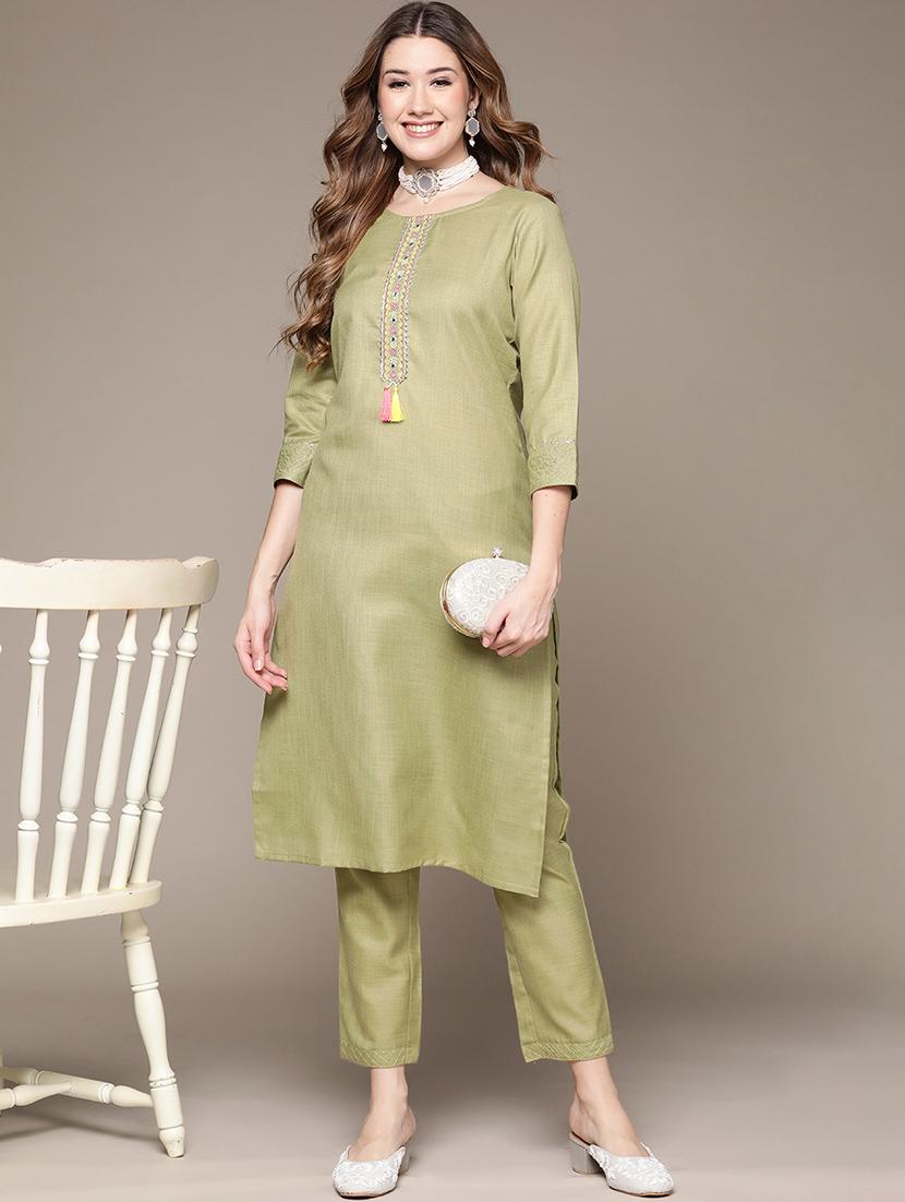 women solid round neck kurta pant set - 19412482 - Zoom Image - 3