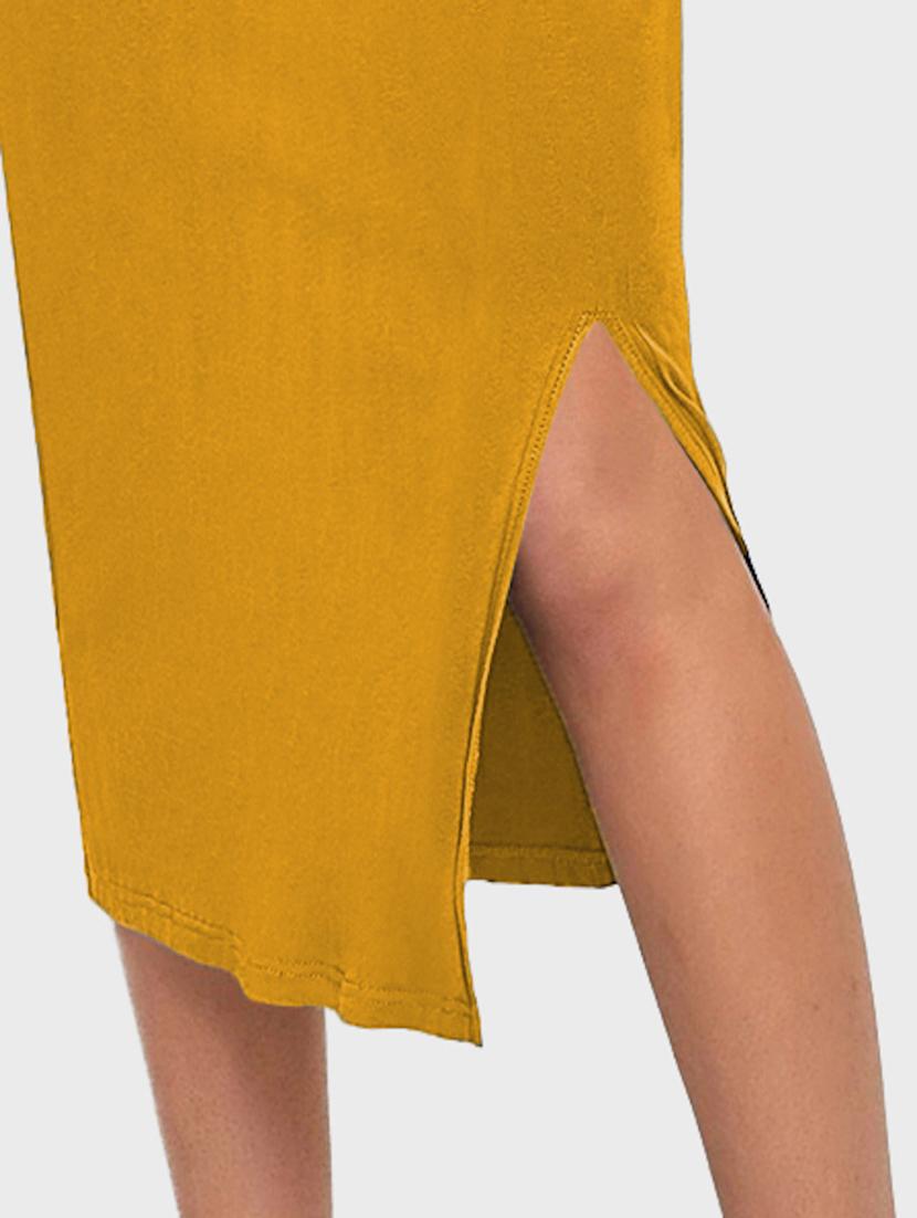 yellow solid side slit skirt - 19414527 - Zoom Image - 5