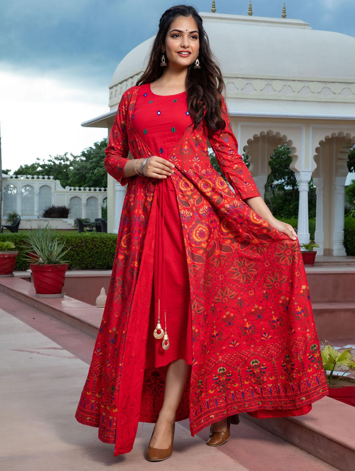 round neck printed flared kurta - 19440740 - Standard Image - 3