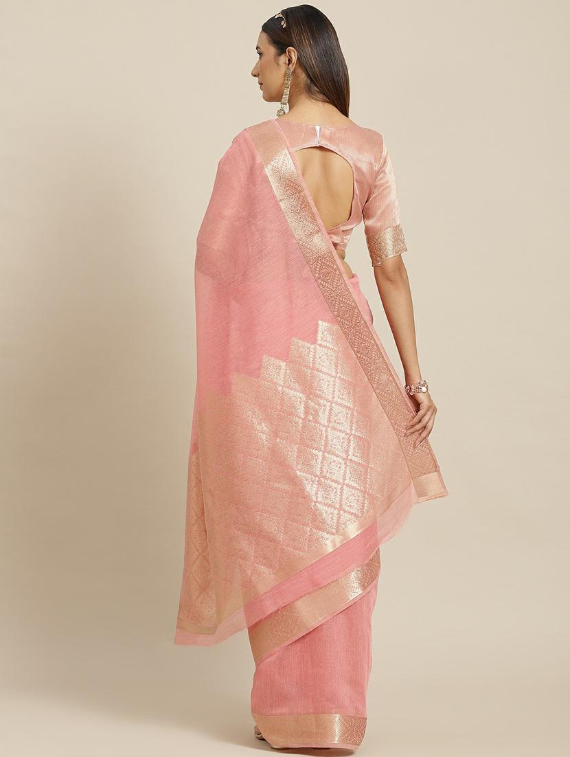 women's bordered pink colored saree with blouse - 19473491 - Zoom Image - 1