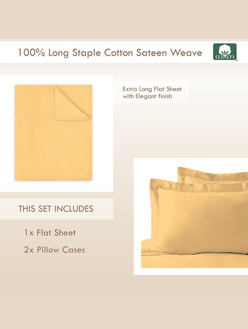 pizuna cotton 400 thread count solid long staple cotton satin superking size flat sheet with 2 pillow covers (golden yellow) - 19533602 - Standard Image - 2
