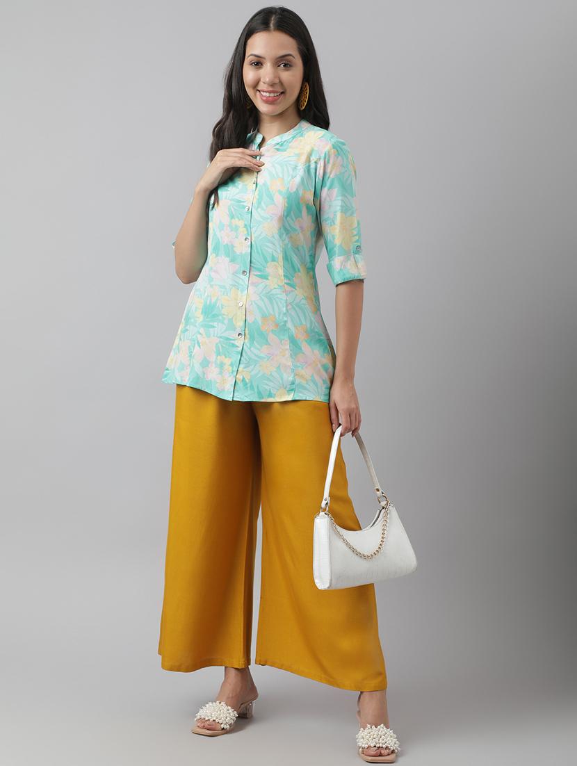 turquoise printed mandarin neck a-line tunic - 19578180 - Zoom Image - 4