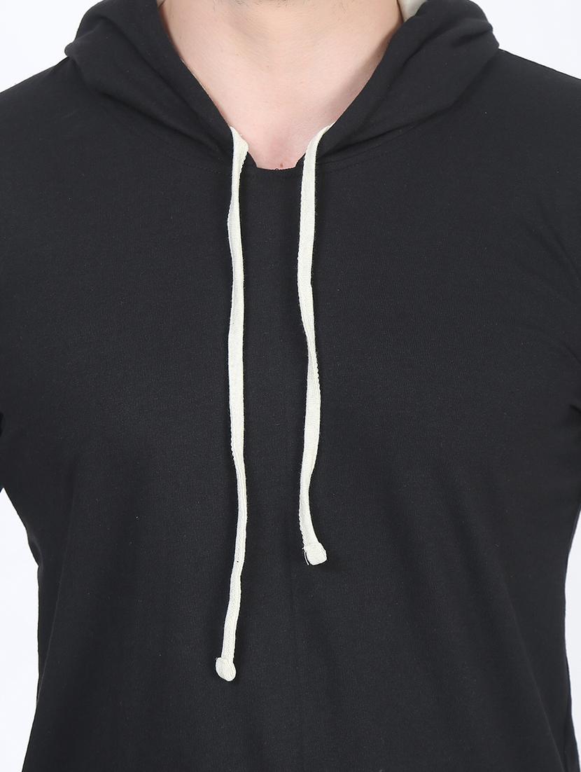 black solid hooded t-shirt - 19643844 - Standard Image - 4