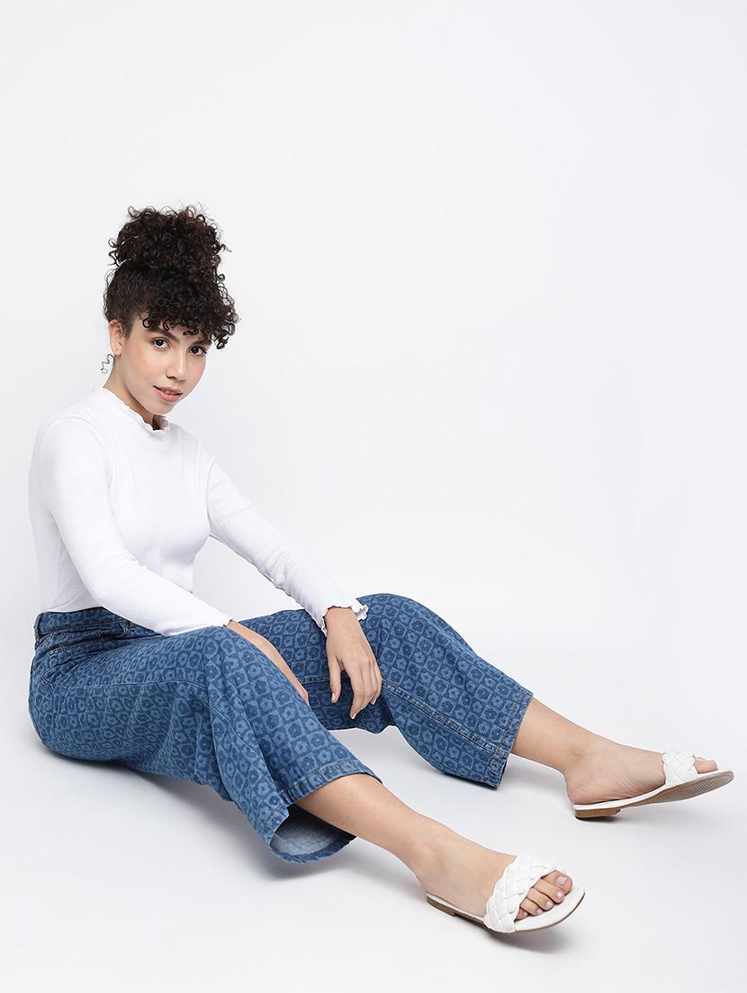 women's laser print wide leg jeans - 19684867 - Standard Image - 4