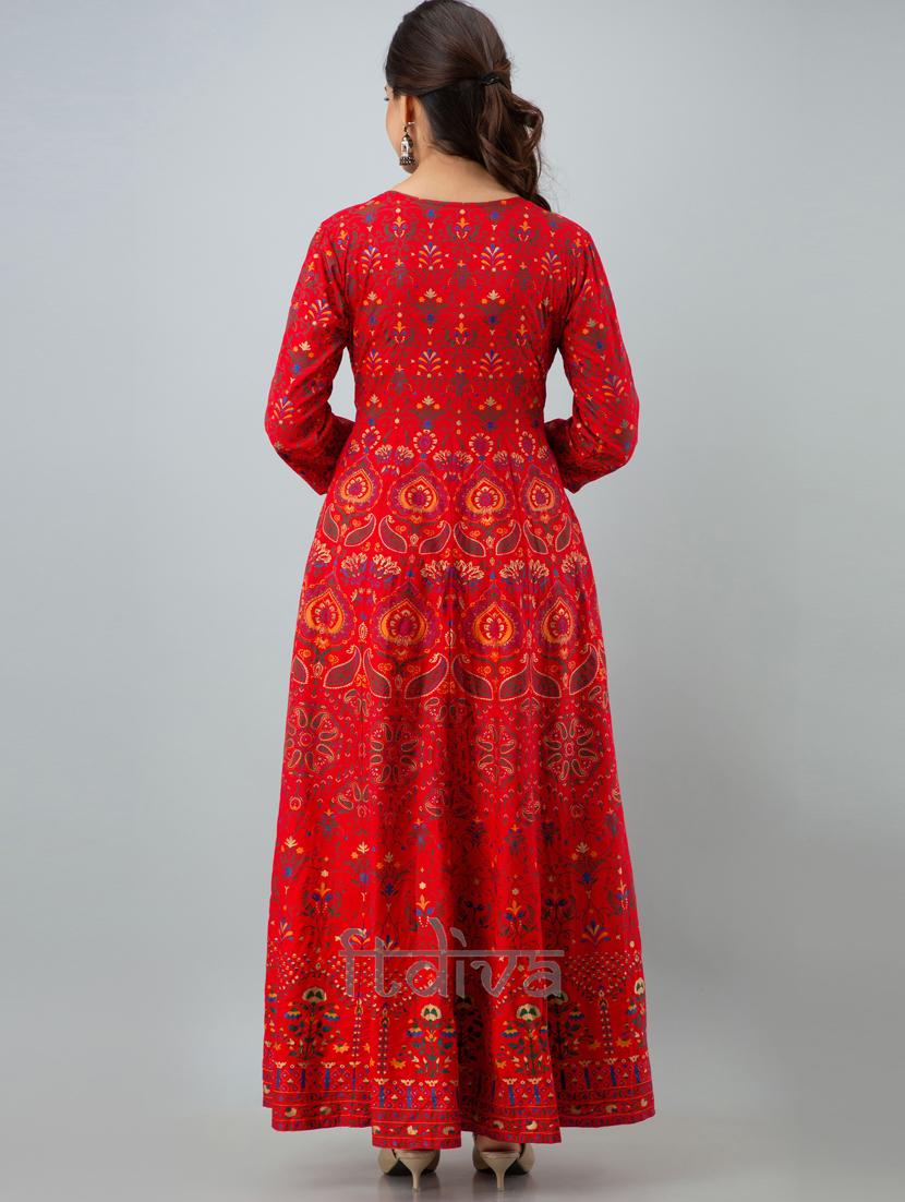 women boat neck printed flared kurta - 19693696 - Zoom Image - 2