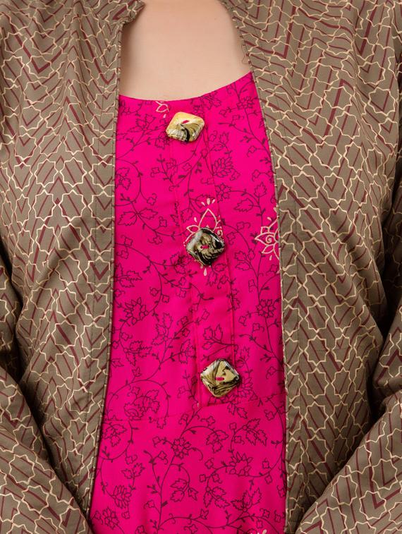women boat neck printed flared kurta with jacket - 19693700 - Standard Image - 3
