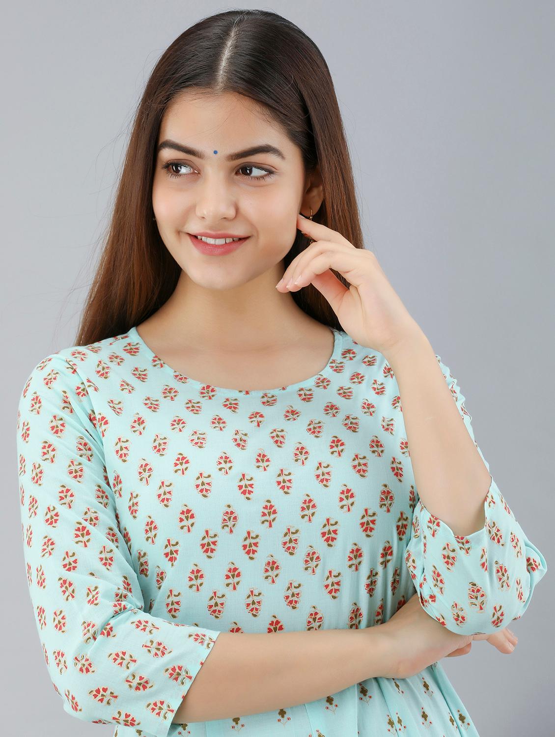 round neck printed flared gown - 19693754 - Zoom Image - 3