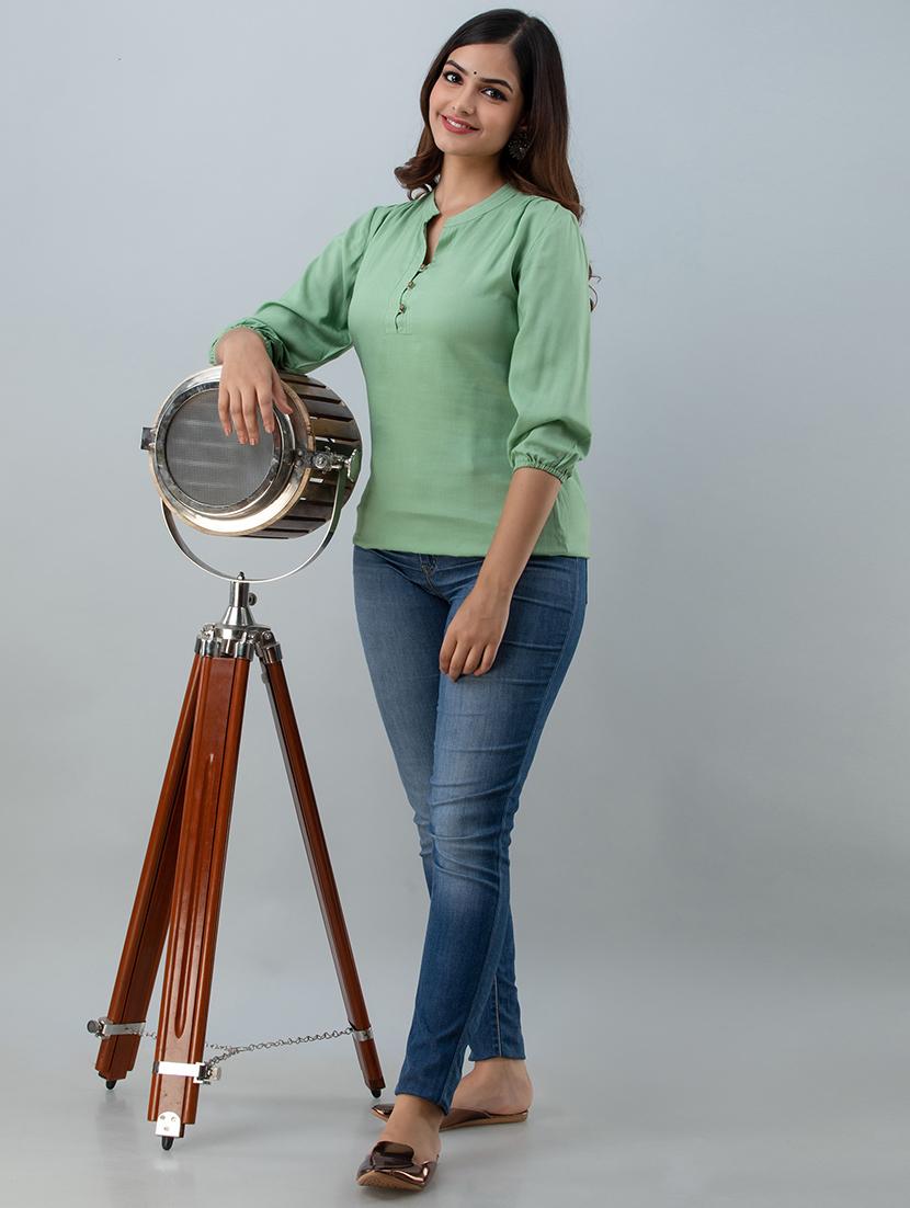 women's straight mandarin neck top - 19709122 - Standard Image - 3