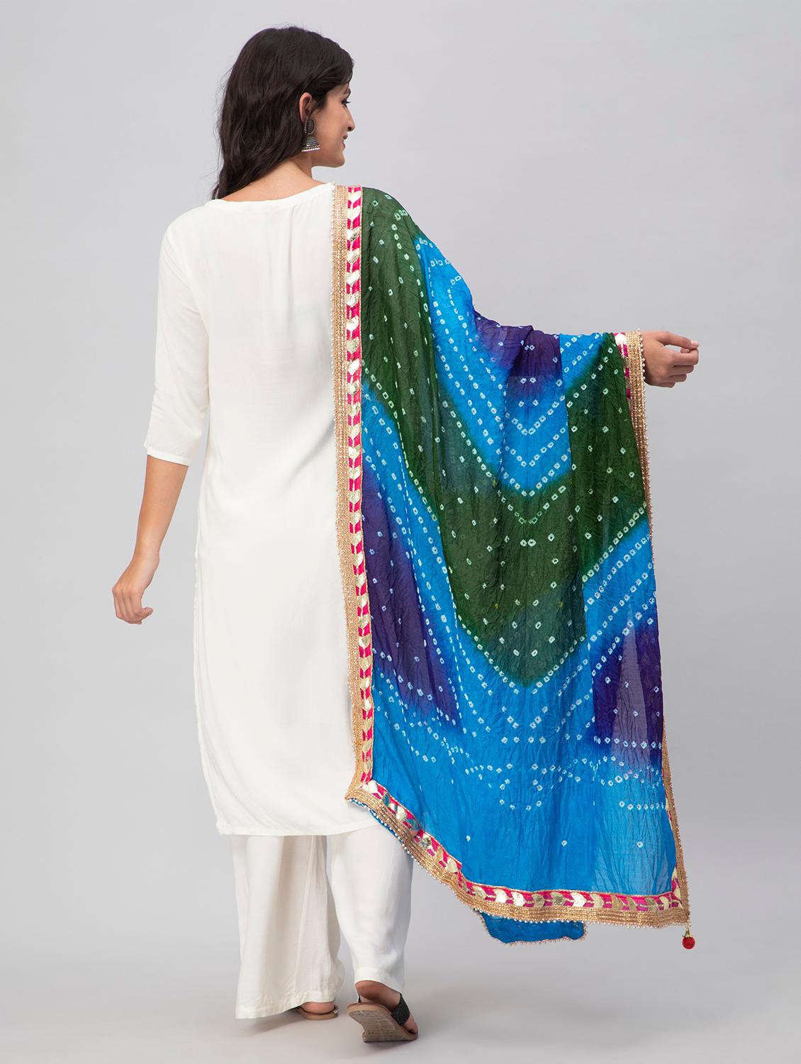 multi colored bandhani gota patti dupatta - 19734466 - Zoom Image - 2