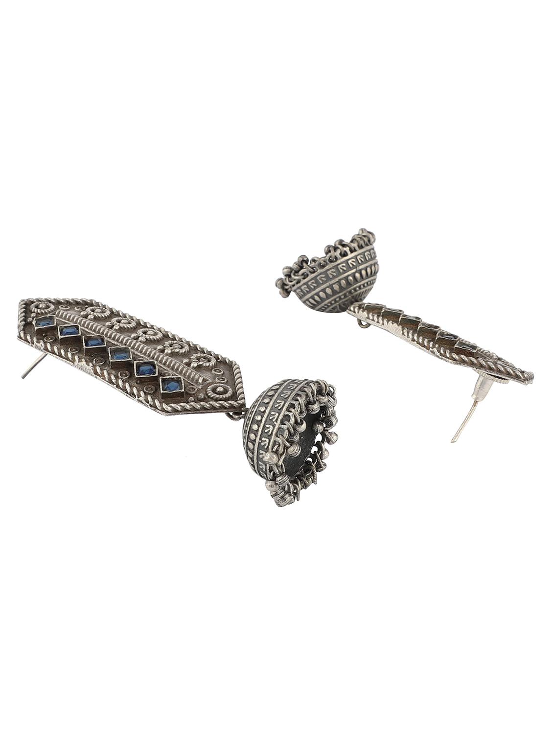 blue brass jhumka earring - 19755029 - Zoom Image - 2