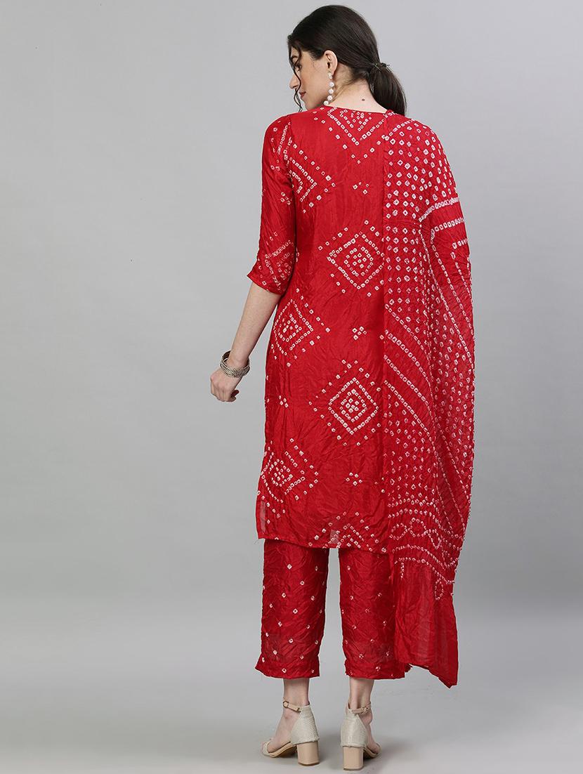 bandhani print kurta pant set with dupatta - 19766193 - Standard Image - 2