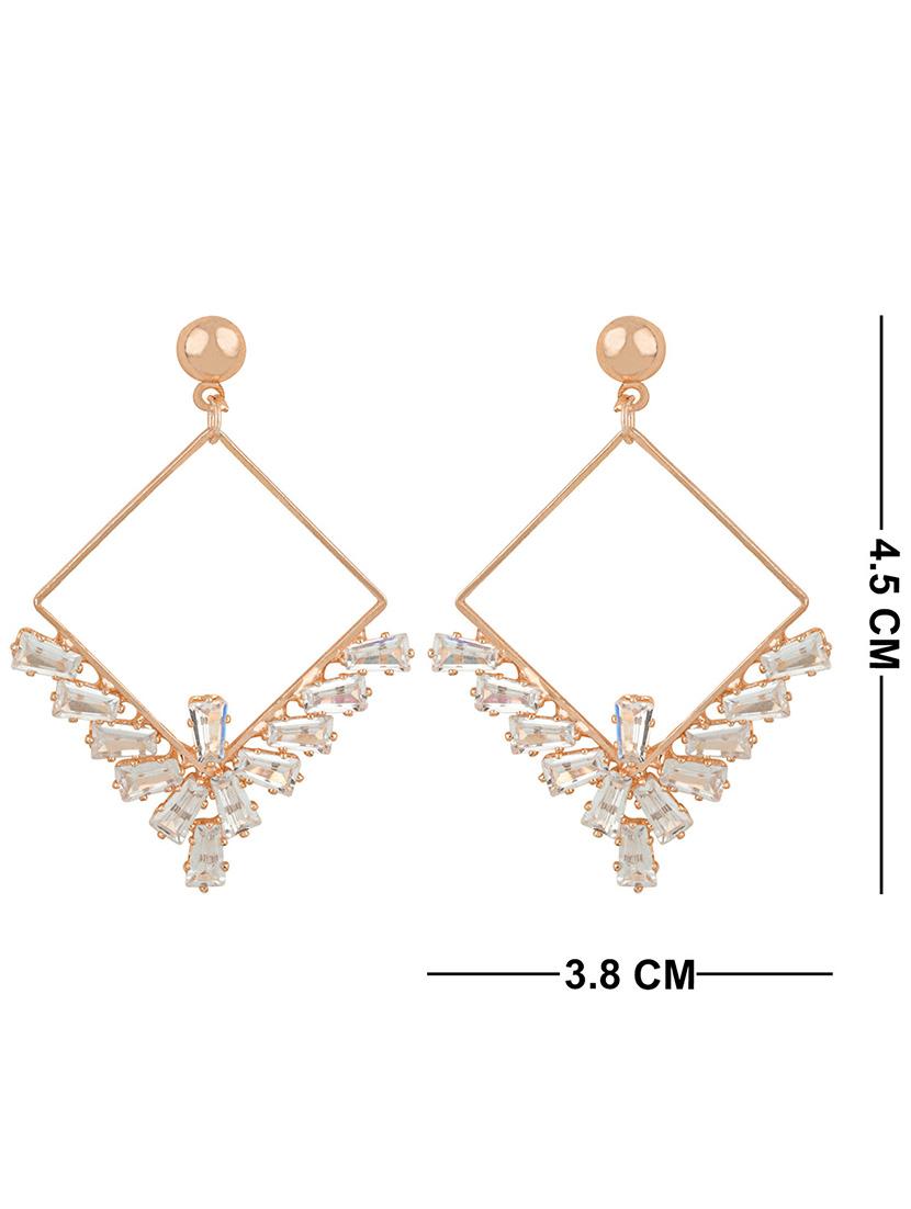 golden stone studded geometric theme drop earrings - 19839946 - Zoom Image - 3