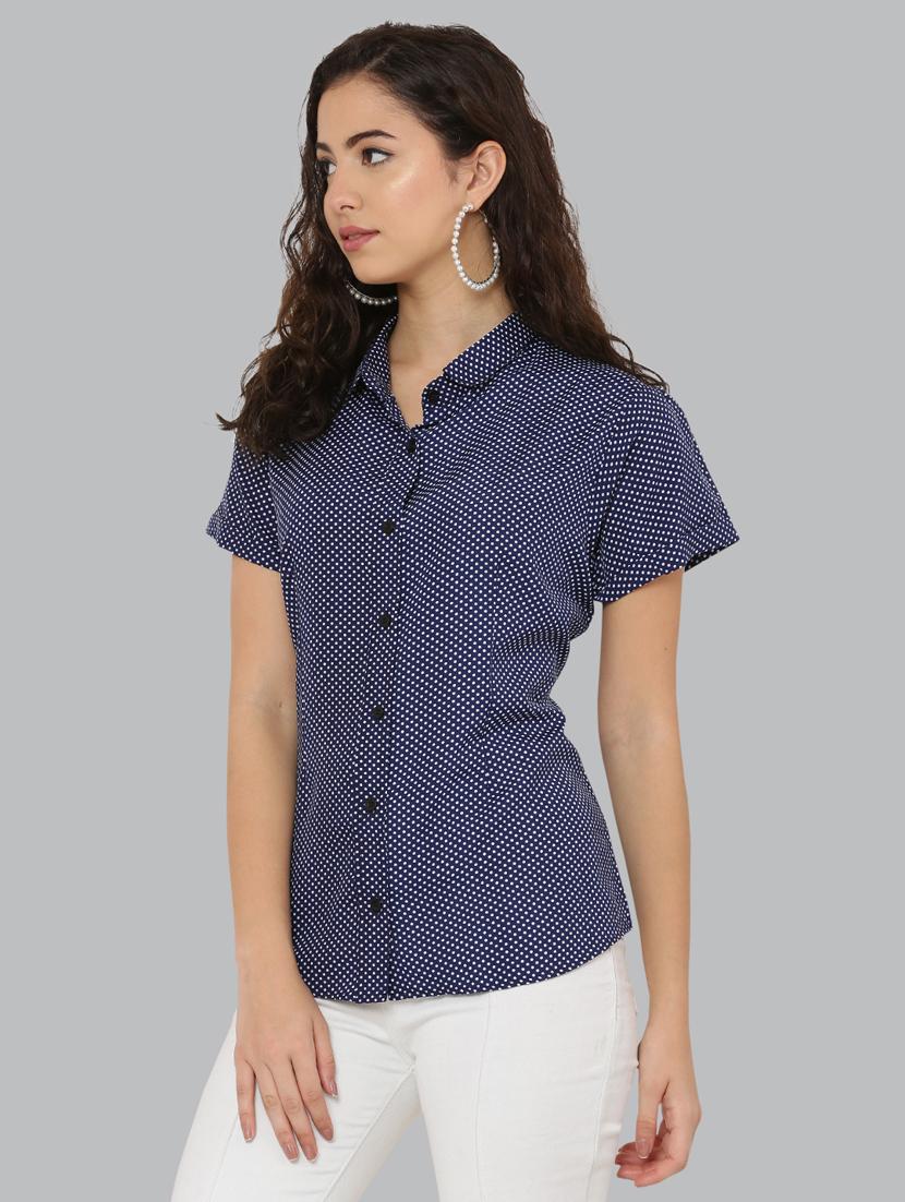 navy blue printed short sleeve shirt - 19990310 - Standard Image - 2