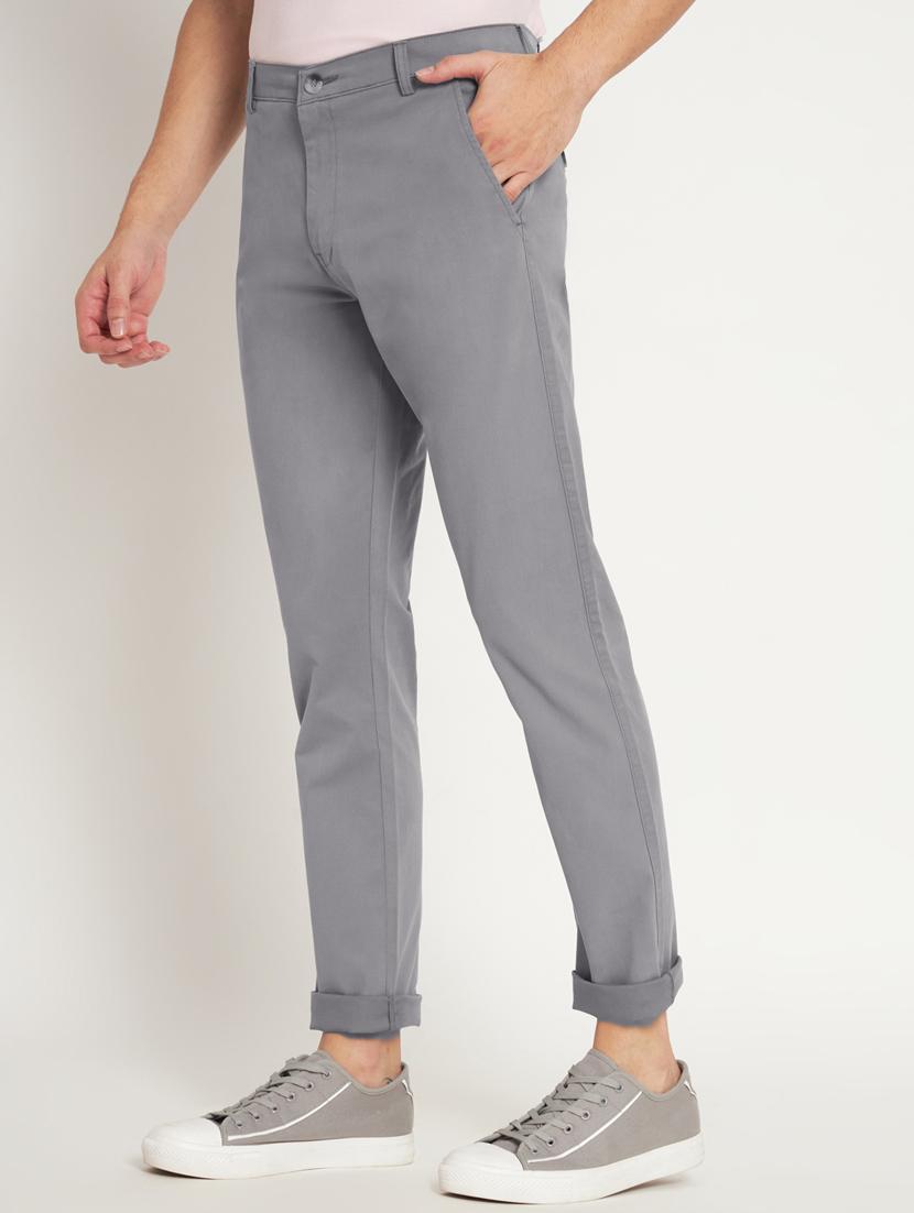 grey cotton flat front casual trousers - 20009708 - Zoom Image - 2