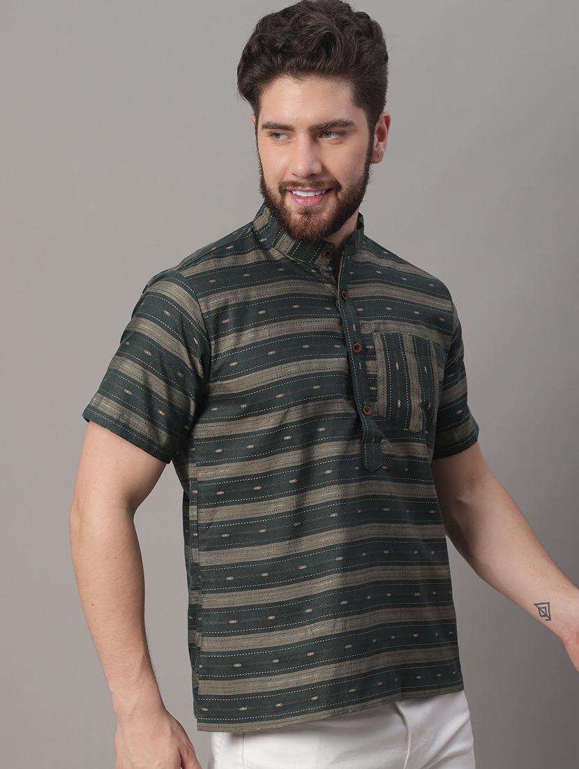 mandarin neck striped short kurta - 20009835 - Standard Image - 2