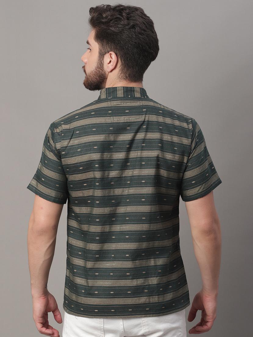 mandarin neck striped short kurta - 20009835 - Zoom Image - 3
