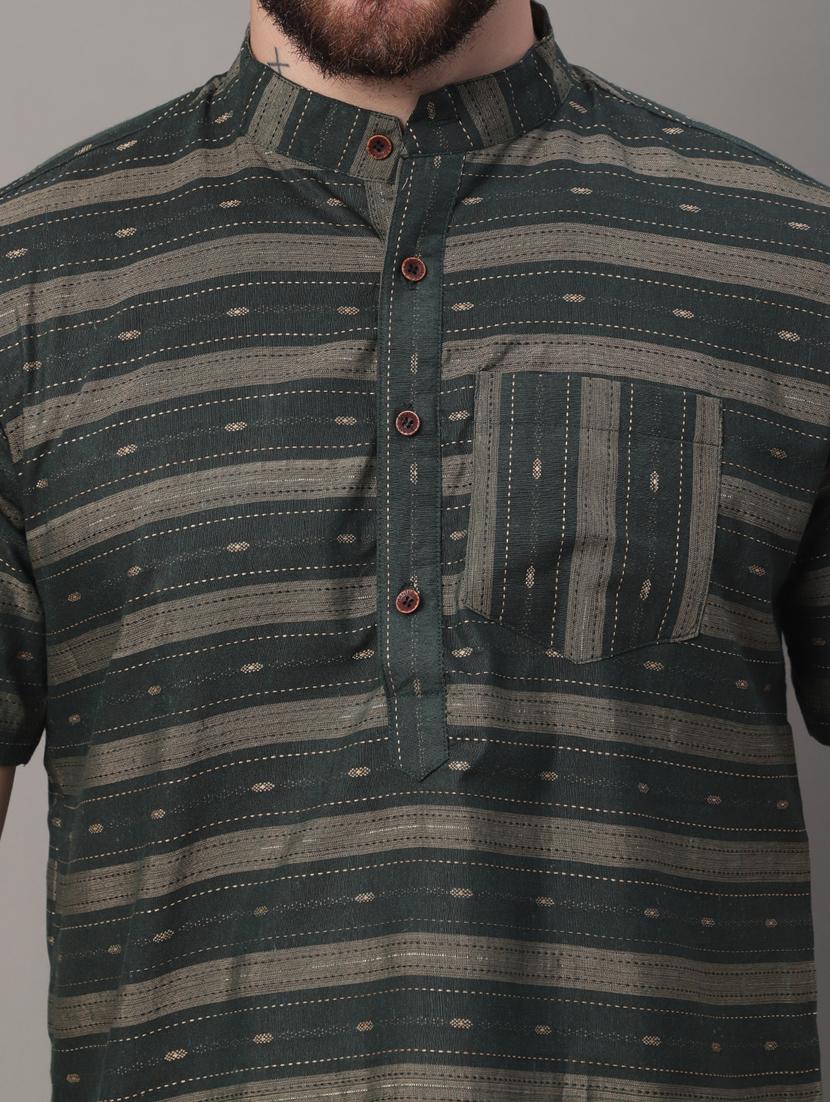 mandarin neck striped short kurta - 20009835 - Zoom Image - 5