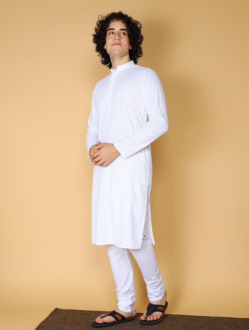 men self design mandarin neck long kurta - 20011674 - Zoom Image - 2