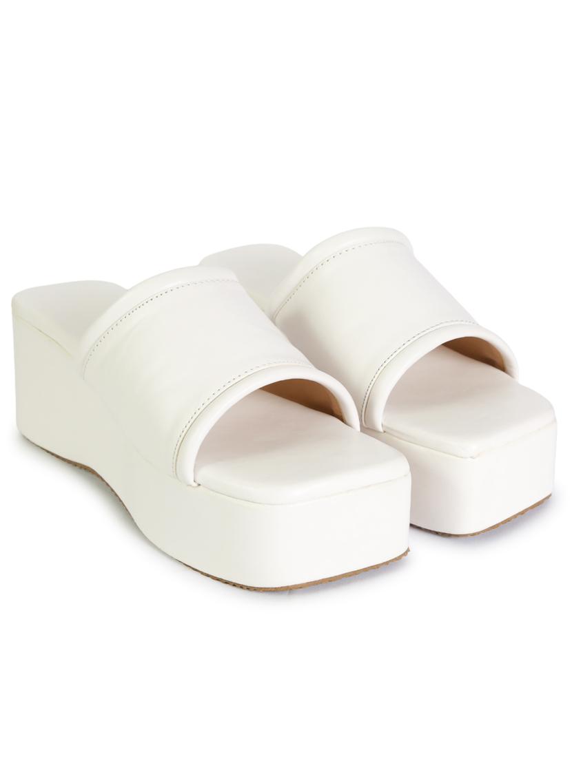 white leatherette slip on sandals - 20018218 - Zoom Image - 1