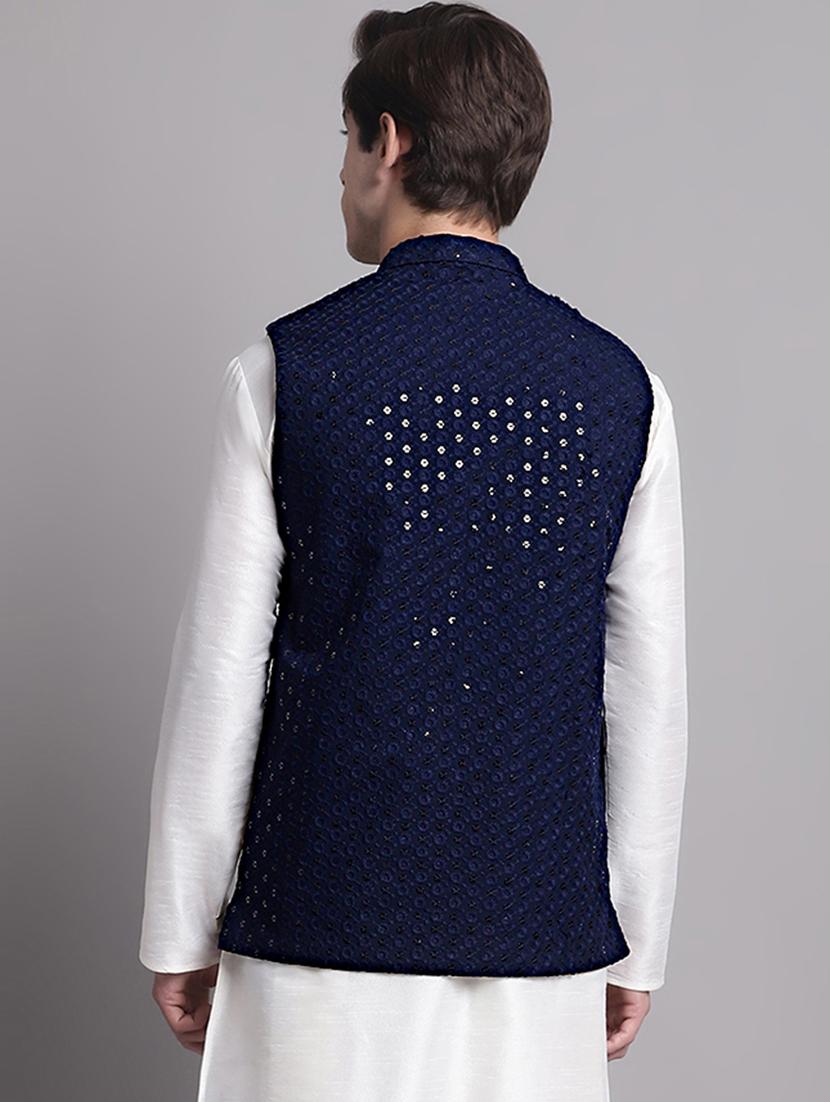 navy blue rayon nehru jacket - 20038923 - Zoom Image - 2
