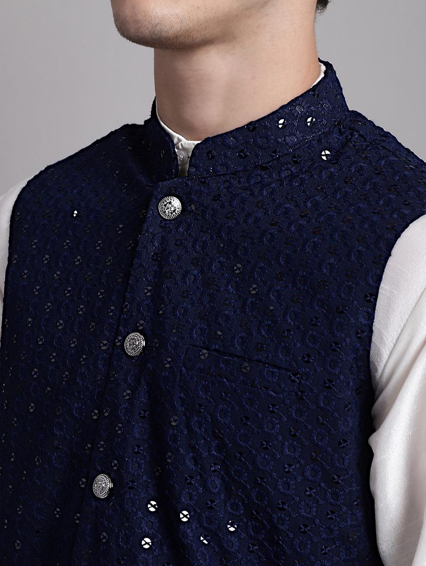 navy blue rayon nehru jacket - 20038923 - Zoom Image - 5