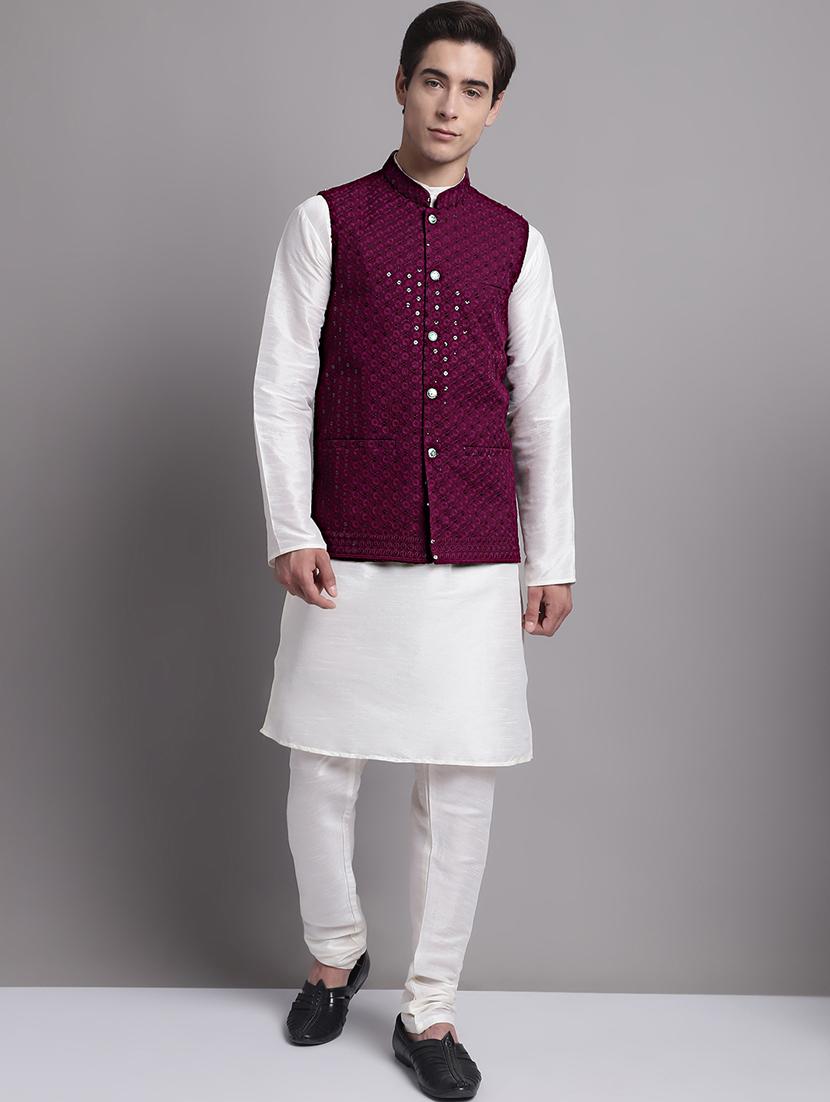 purple rayon nehru jacket - 20038926 - Standard Image - 3