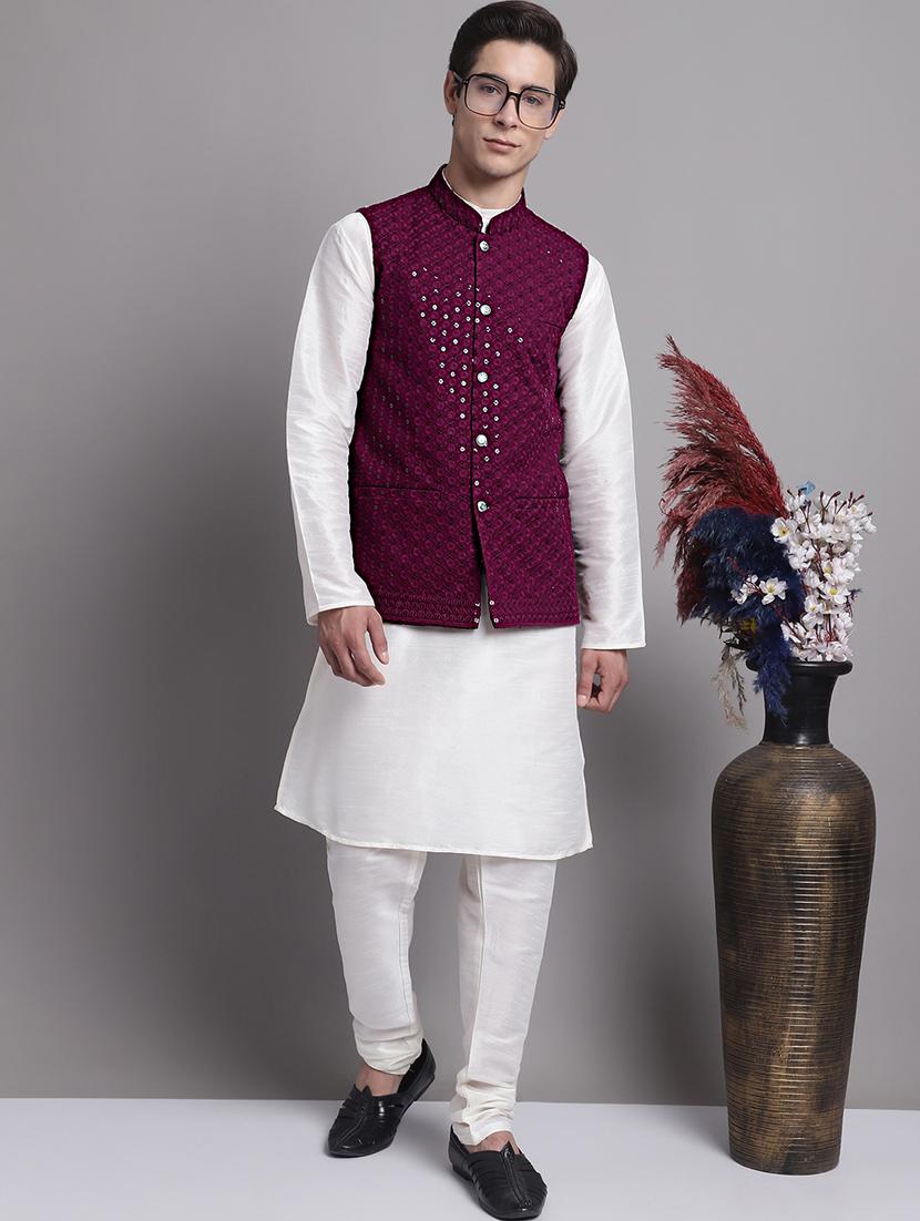 purple rayon nehru jacket - 20038926 - Standard Image - 4