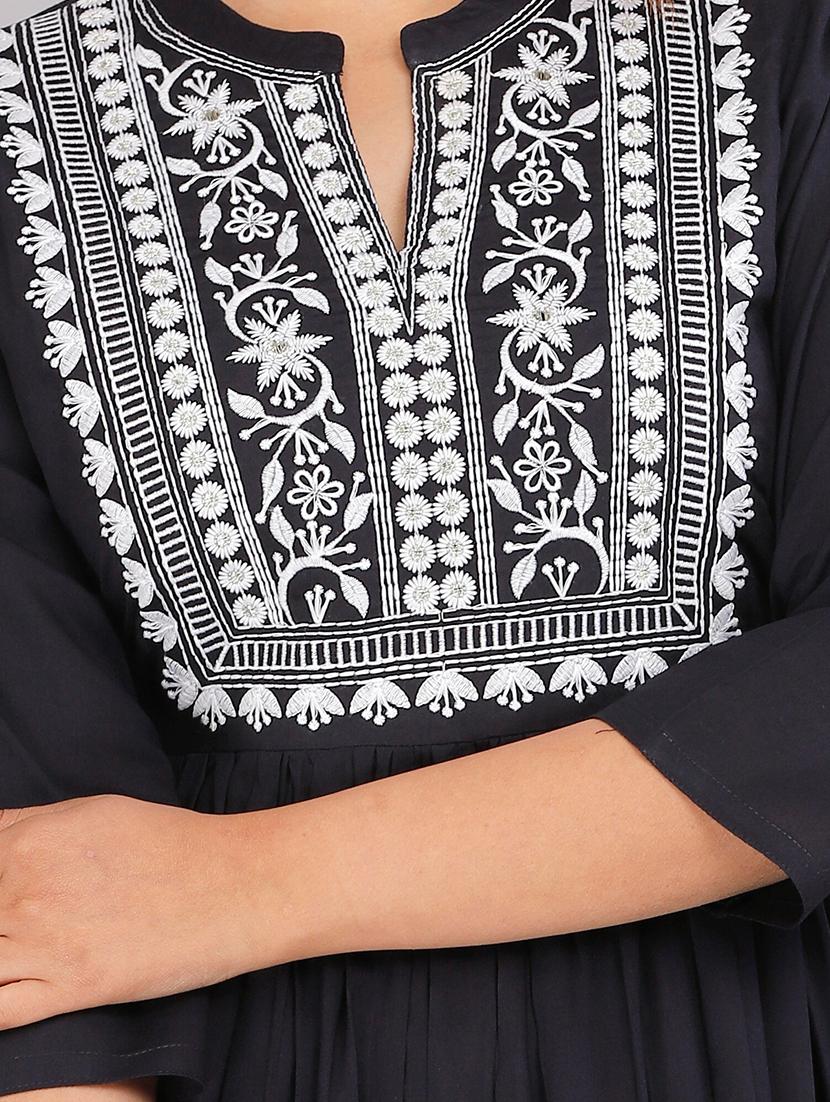 mandarin neck solid flared ethnic dress - 20039001 - Standard Image - 3
