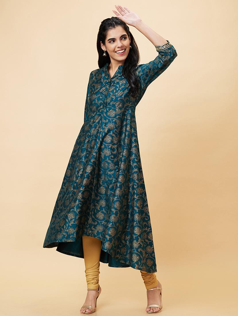 women green viscose a-line kurta - 20056395 - Standard Image - 3