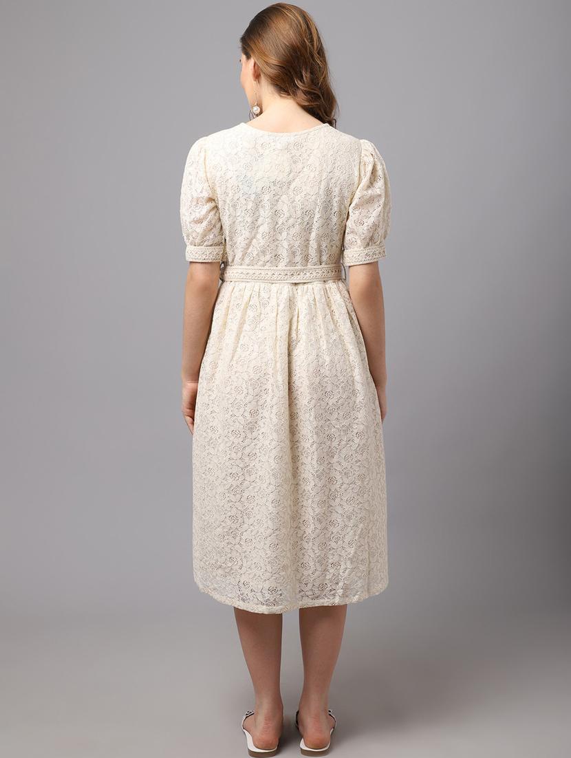 beige self design a-line dress - 20083331 - Standard Image - 3
