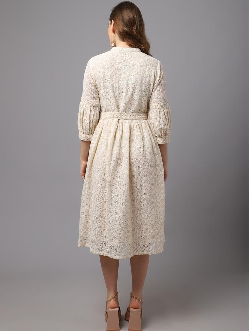 beige self design a-line dress - 20083332 - Standard Image - 3