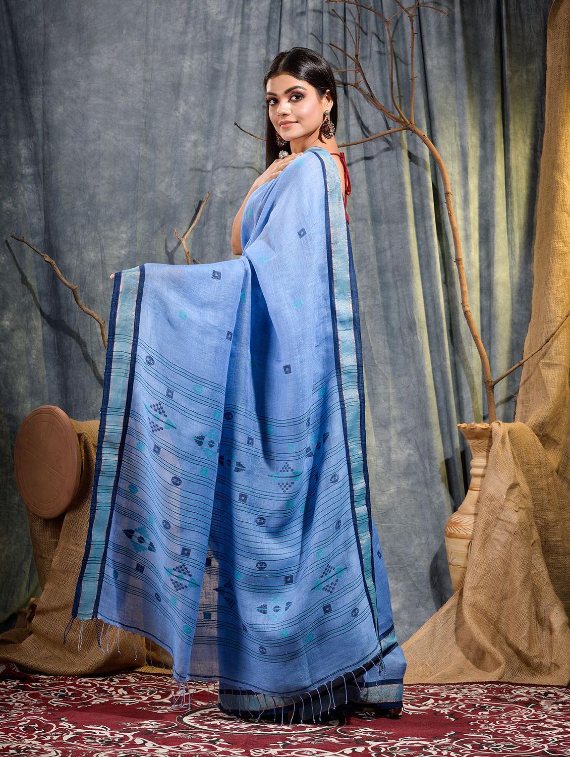women's self design light blue colored saree with blouse - 20126195 - Standard Image - 3