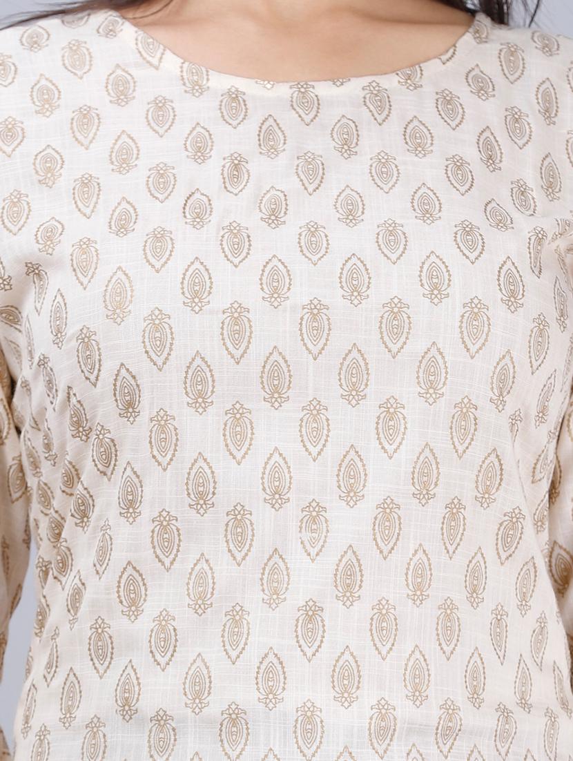 white printed three quarter sleeve kurta sharara set - 20132908 - Standard Image - 4