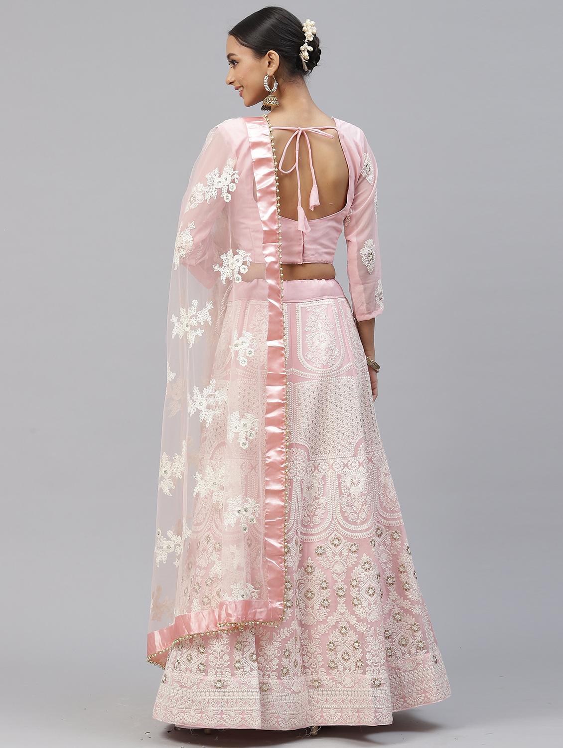 pink embroidered flared lehenga - 20133320 - Zoom Image - 2