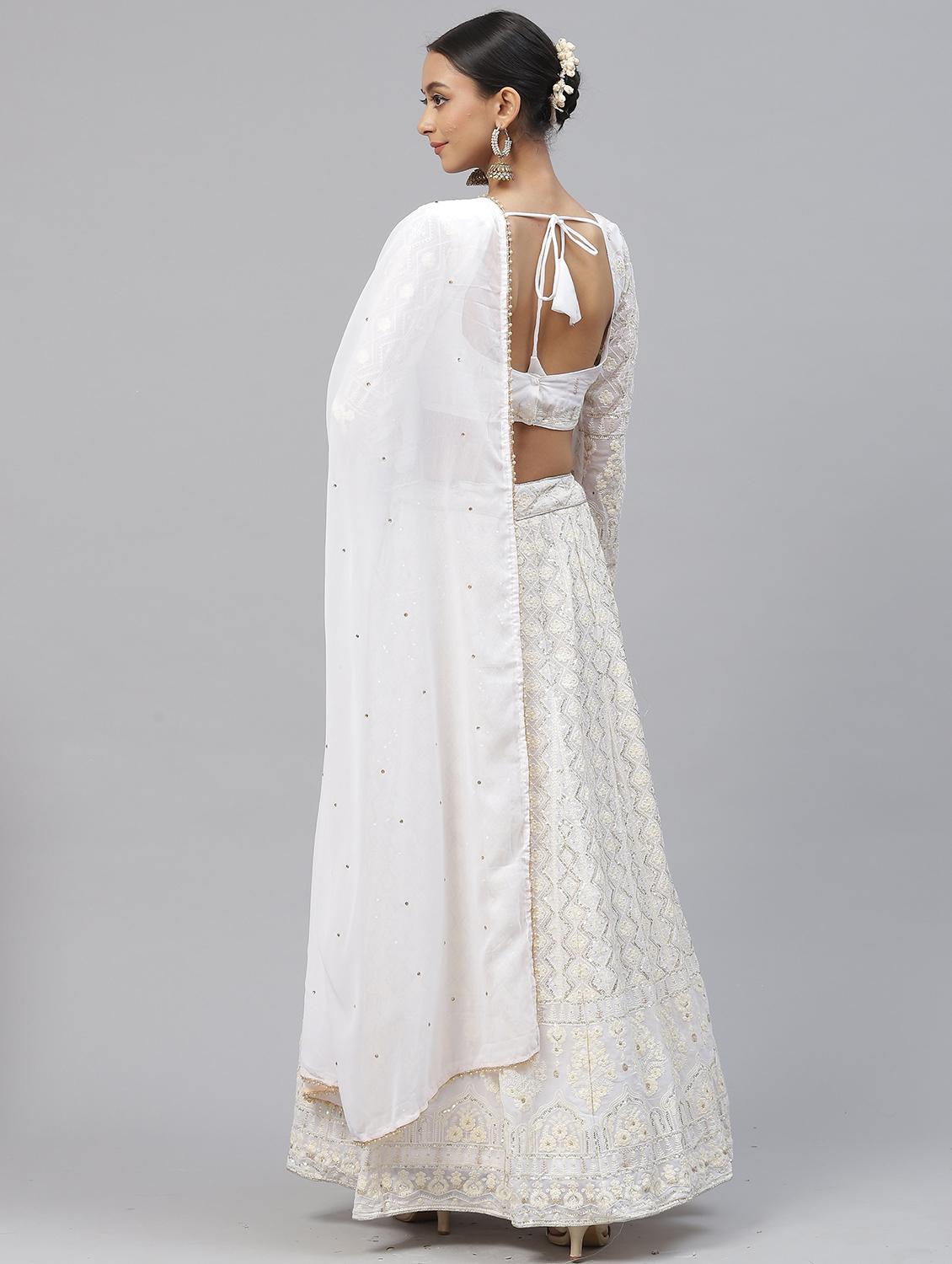white embroidered flared lehenga - 20133321 - Standard Image - 2