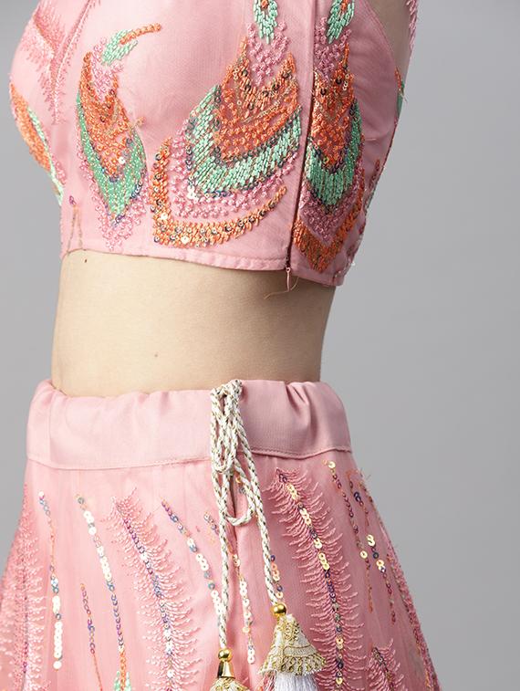 pink embroidered flared lehenga - 20133333 - Zoom Image - 3