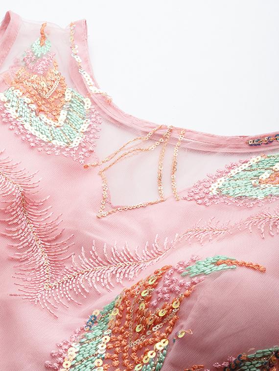 pink embroidered flared lehenga - 20133333 - Zoom Image - 4