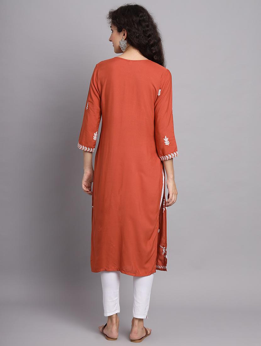 round neck embroidered straight kurta - 20152879 - Standard Image - 4
