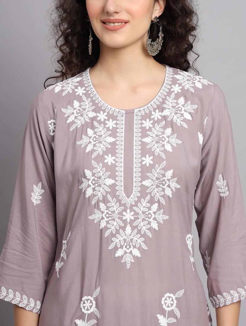 round neck embroidered straight kurta - 20152880 - Standard Image - 5
