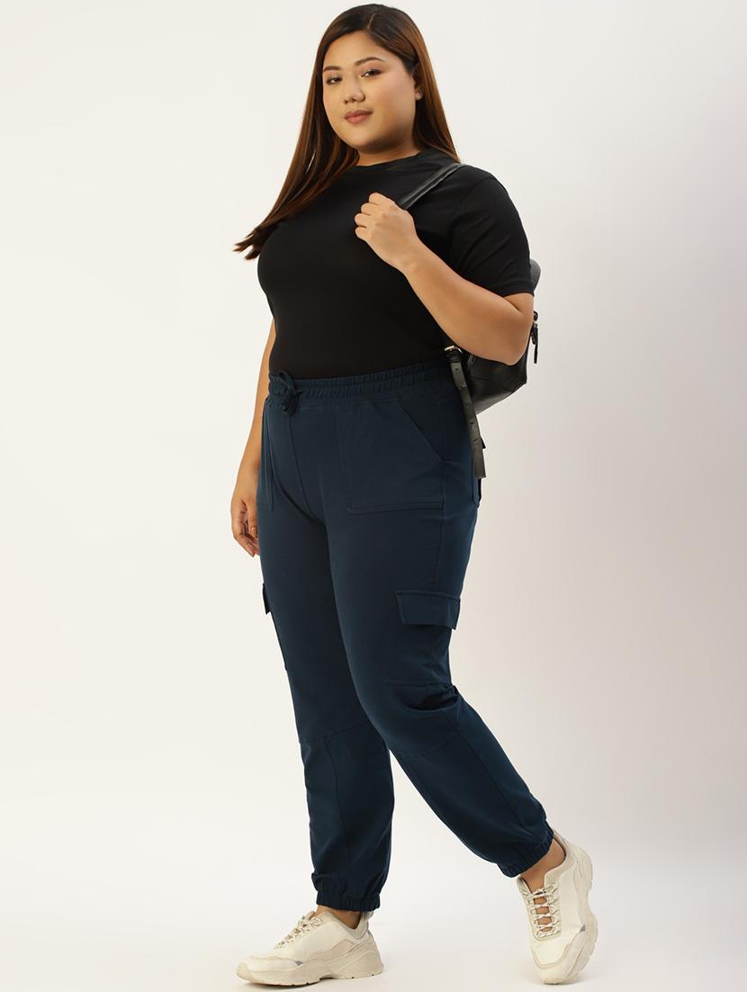 plus size blue solid cargo trouser - 20152930 - Standard Image - 3