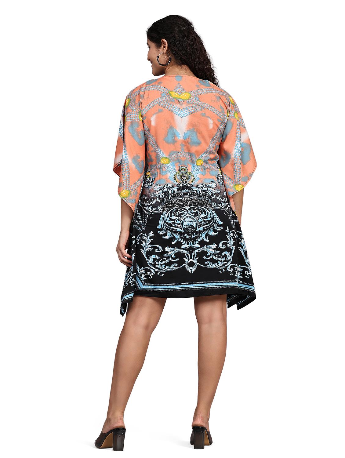 multi colored printed v neck kaftan dress - 20159773 - Zoom Image - 2