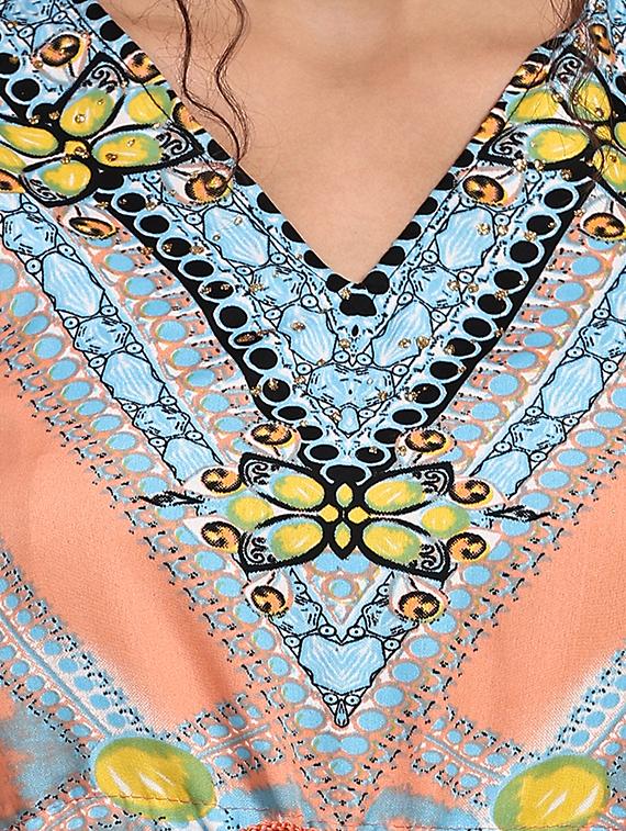 multi colored printed v neck kaftan dress - 20159773 - Zoom Image - 3